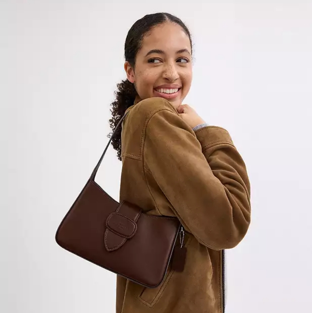 New! Coach Eliza Shoulder Bag With Zipper Closure In Silver/Maple 🍁🍁🍁 - Picture 2 of 5